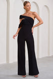 Candy Black Asymmetric One Shoulder Ruched Jumpsuit