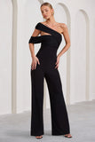 Candy Black Asymmetric One Shoulder Ruched Jumpsuit