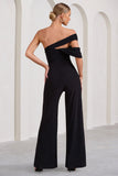 Candy Black Asymmetric One Shoulder Ruched Jumpsuit