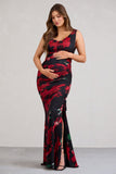 Phantasy Red Floral Asymmetric Split Maternity Maxi Dress