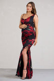 Phantasy Red Floral Asymmetric Split Maternity Maxi Dress