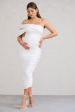 Cici White Asymmetric Ruched Maternity Midi Dress