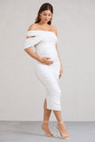 Cici White Asymmetric Ruched Maternity Midi Dress