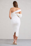 Cici White Asymmetric Ruched Maternity Midi Dress