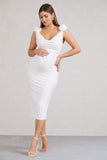 Rosy White Cowl-Neck Maternity Midi Dress With Flowers