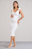 Rosy White Cowl-Neck Maternity Midi Dress With Flowers