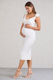 Rosy White Cowl-Neck Maternity Midi Dress With Flowers