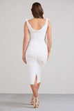 Rosy White Cowl-Neck Maternity Midi Dress With Flowers