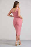 Rosy Pink Cowl-Neck Maternity Midi Dress With Flowers