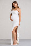 Cut Stem White Cami Maternity Maxi Dress With Ruffled Split