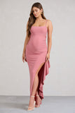 Cut Stem Pink Cami Maternity Maxi Dress With Ruffled Split