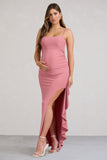 Cut Stem Pink Cami Maternity Maxi Dress With Ruffled Split