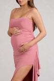 Cut Stem Pink Cami Maternity Maxi Dress With Ruffled Split