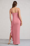Cut Stem Pink Cami Maternity Maxi Dress With Ruffled Split