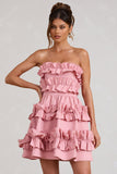 Rosette Blush Ruffled Bandeau Mini Dress
