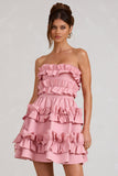 Rosette Blush Ruffled Bandeau Mini Dress