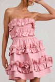 Rosette Blush Ruffled Bandeau Mini Dress