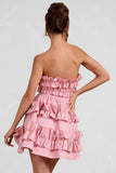 Rosette Blush Ruffled Bandeau Mini Dress
