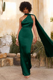 Mademoiselle Bottle Green Satin Asymmetric Scarf Neck Backless Maxi Dress