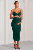 Desired Bottle Green Maternity Cami Midi Dress with Twist Plunge