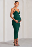 Desired Bottle Green Maternity Cami Midi Dress with Twist Plunge
