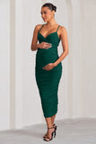 Desired Bottle Green Maternity Cami Midi Dress with Twist Plunge