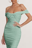 Gratitude Sage Off The Shoulder Ruched Midi Dress