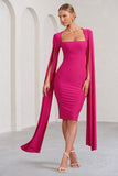 Flawless Hot Pink Square Neck Midi Dress With Cape Sleeves