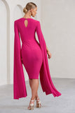 Flawless Hot Pink Square Neck Midi Dress With Cape Sleeves