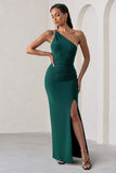 Dressing Up Bottle Green One Shoulder Maxi Dress With Open Back Detail
