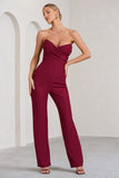 Bellezza Burgundy Bandeau Corset Wide Leg Jumpsuit
