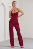 Bellezza Burgundy Bandeau Corset Wide Leg Jumpsuit
