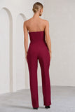 Bellezza Burgundy Bandeau Corset Wide Leg Jumpsuit