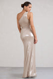 Sofie Gold One Shoulder Maxi Dress with Thigh Split
