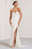 Elene White Pleated Split Fishtail Maxi Dress