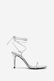 Crossed Wires Silver Metallic Lace-Up Heeled Sandals