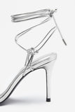 Crossed Wires Silver Metallic Lace-Up Heeled Sandals