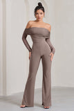 Whisper Mocha Ruched Mesh Bardot Jumpsuit