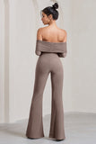Whisper Mocha Ruched Mesh Bardot Jumpsuit