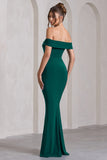 Law of Attraction Bottle Green Bardot Draped Split Maxi Dress