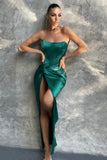 Romancing Teal Green Satin Bandeau Corset Detail Maxi Dress