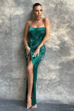 Romancing Teal Green Satin Bandeau Corset Detail Maxi Dress