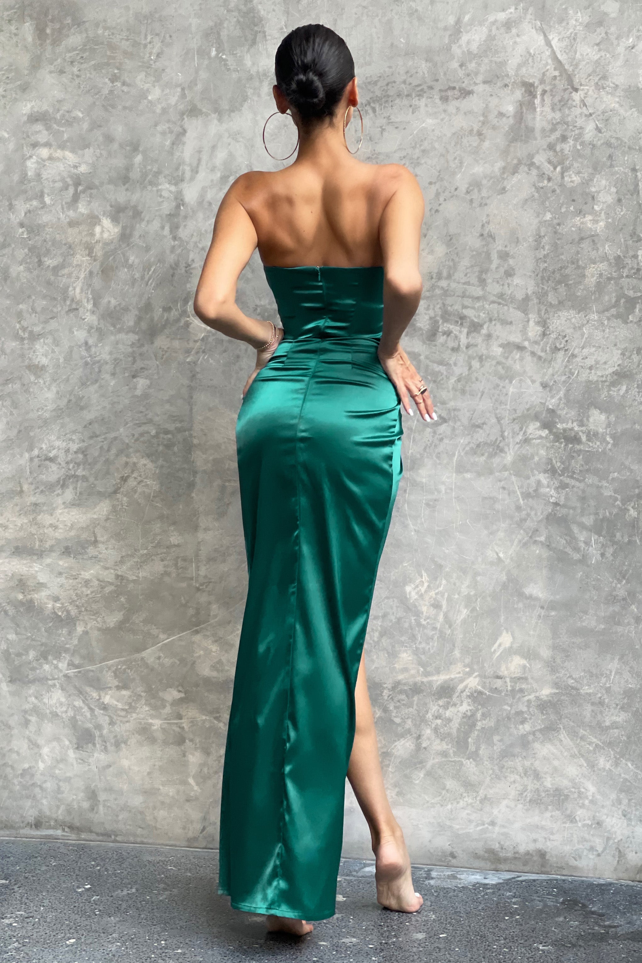 Romancing Teal Green Satin Bandeau Corset Detail Maxi Dress