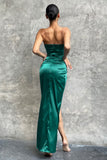 Romancing Teal Green Satin Bandeau Corset Detail Maxi Dress