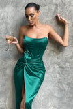 Romancing Teal Green Satin Bandeau Corset Detail Maxi Dress