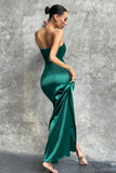 Romancing Teal Green Satin Bandeau Corset Detail Maxi Dress