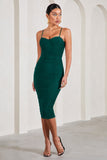 Love Tapes Dark Green Corset Mesh Midi Dress