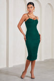 Love Tapes Dark Green Corset Mesh Midi Dress