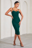Love Tapes Dark Green Corset Mesh Midi Dress