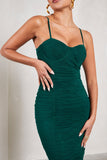 Love Tapes Dark Green Corset Mesh Midi Dress